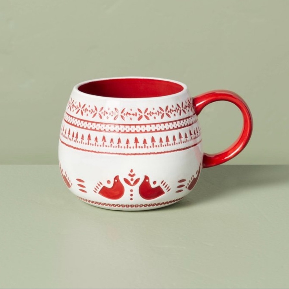 14oz Nordic Christmas Fair Isle Stoneware Mug Red/Cream Hearth & Hand